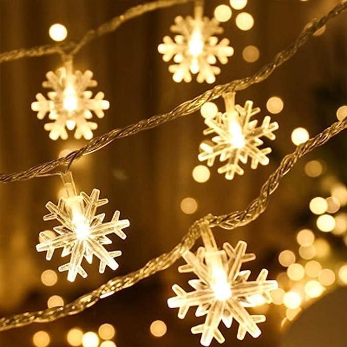 Christmas Snowflake Light Battery Powered Waterproof 14 LED 3M Garden Fairy Lights for Christmas Festival Home Party Decorations - PURE