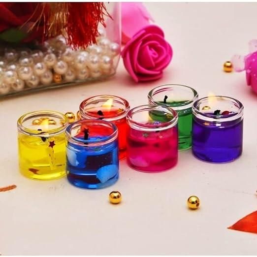Multicolour Smokeless Decorated Mini Cute Glass Jelly Gel Candles (Pack of 12 Pcs) - PURE