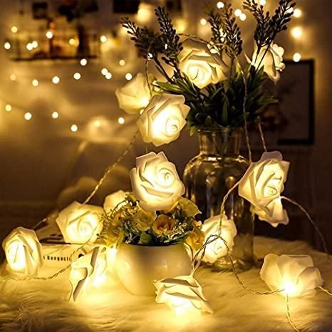 Rose Flower Led Serial String Lights - |10 Feet 14 Led Rose Lights for Home Decoration Indoor Outdoor(Warm White Plug-in) - PURE