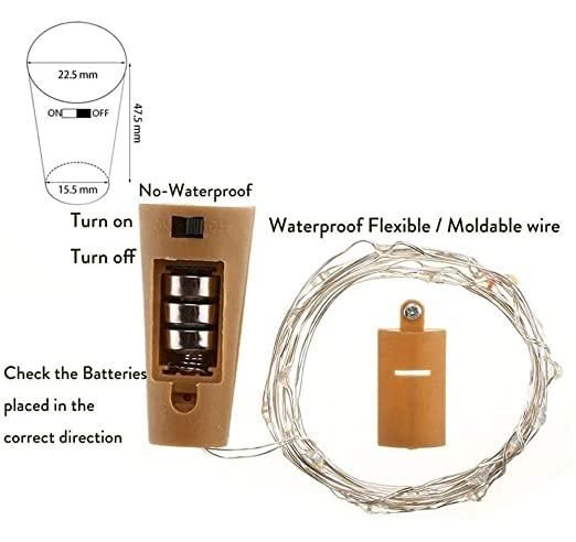 20 Led Wine Bottle Cork Copper Wire String Lights 2M Battery Operated (Warm White Pack Of 4) - PURE