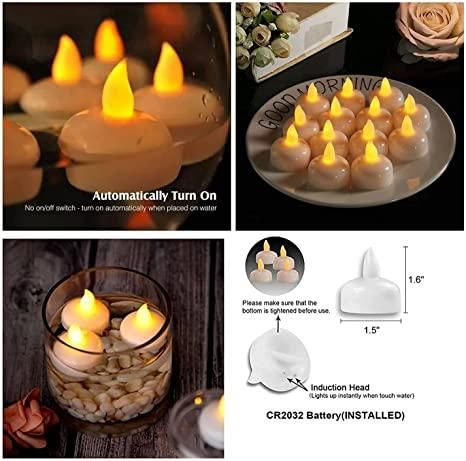 �Floating Tealight Water Sensor Battery Operated Waterproof LED Flame less Flickering Lights Candles (Pack of 10) - PURE