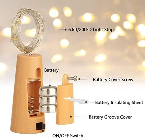 20 Led Wine Bottle Cork Copper Wire String Lights 2M Battery Operated (Warm White Pack Of 4) - PURE
