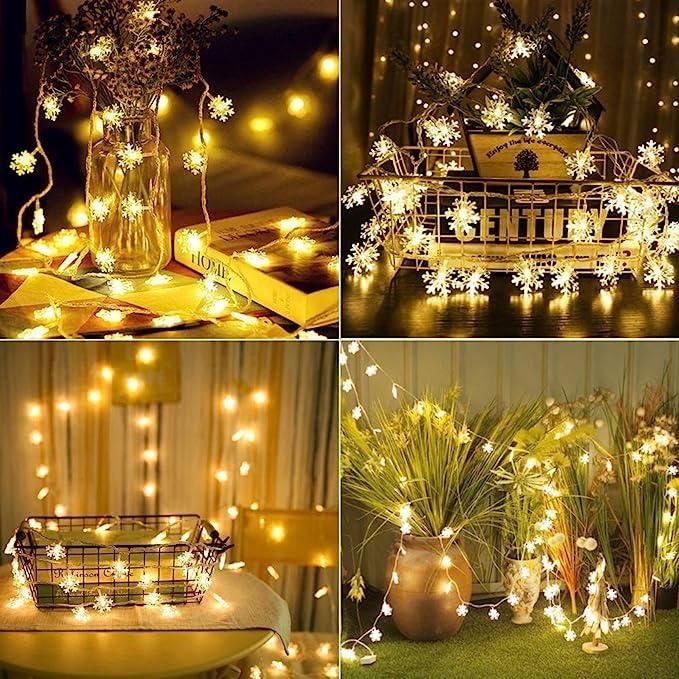 Christmas Snowflake Light Battery Powered Waterproof 14 LED 3M Garden Fairy Lights for Christmas Festival Home Party Decorations - PURE