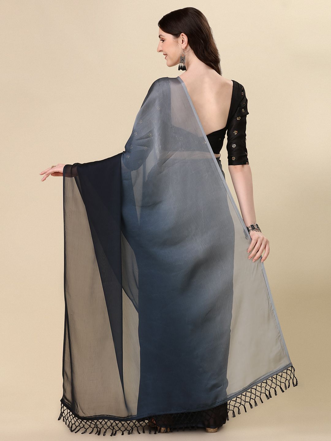 Fancy Embellished Grey Coloured Silk Saree with Blouse Piece - PURE