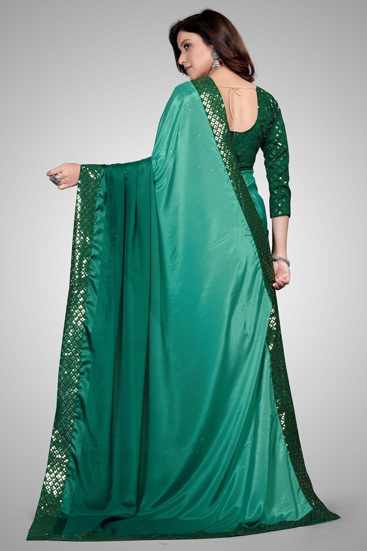 Fancy Embellished Green Coloured Silk Saree with Blouse Piece - PURE