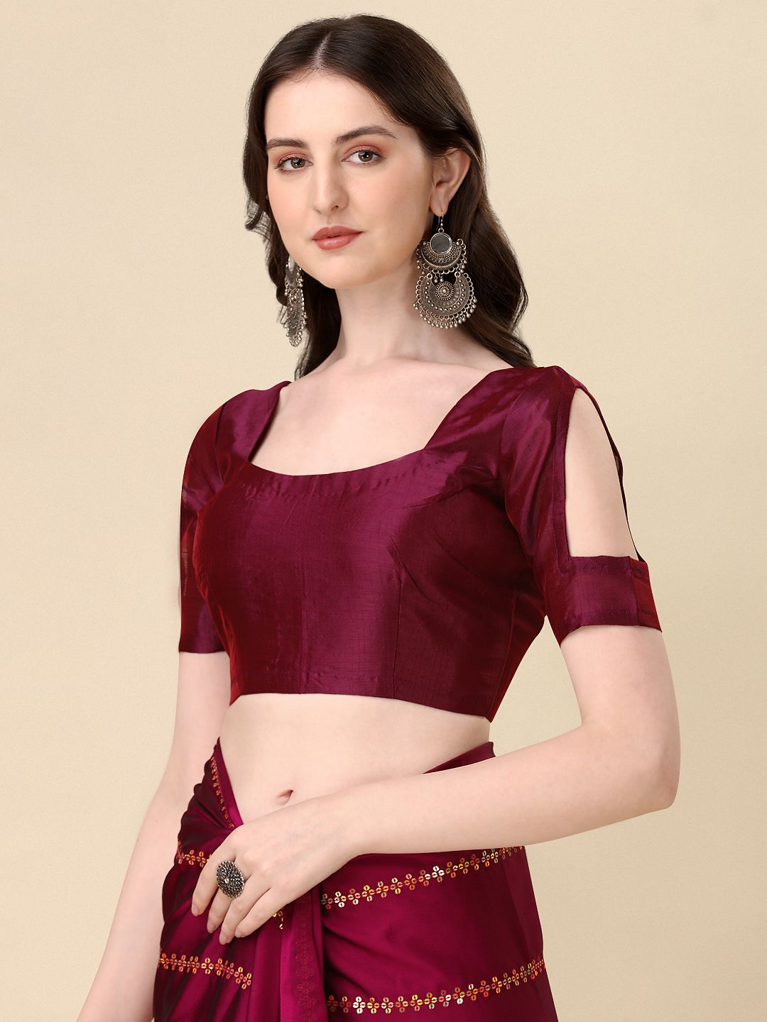 Fancy Sequined Embroidered Purple Coloured Silk Saree with Blouse Piece - PURE