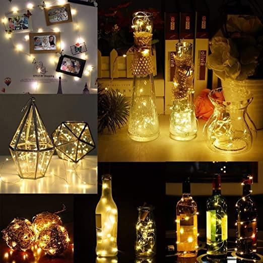 20 Led Wine Bottle Cork Copper Wire String Lights 2M Battery Operated (Warm White Pack Of 4) - PURE