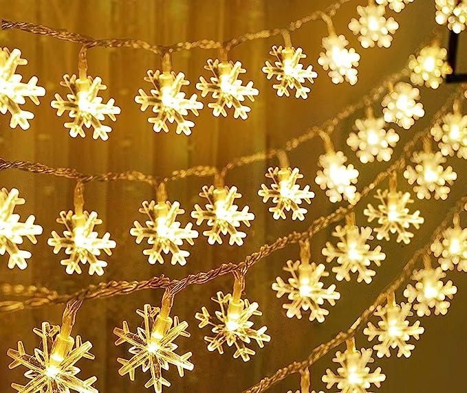 Christmas Snowflake Light Battery Powered Waterproof 14 LED 3M Garden Fairy Lights for Christmas Festival Home Party Decorations - PURE