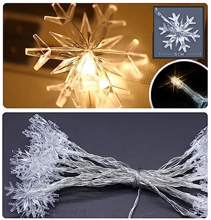 Christmas Snowflake Light Battery Powered Waterproof 14 LED 3M Garden Fairy Lights for Christmas Festival Home Party Decorations - PURE