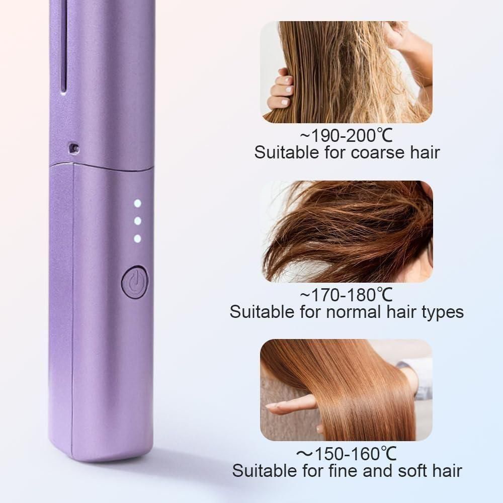 Meneflix Portable Mini Hair Straightener Cordless Rechargeable Mini Adjustable Hair Straightener Hot Comb with temperature settings
