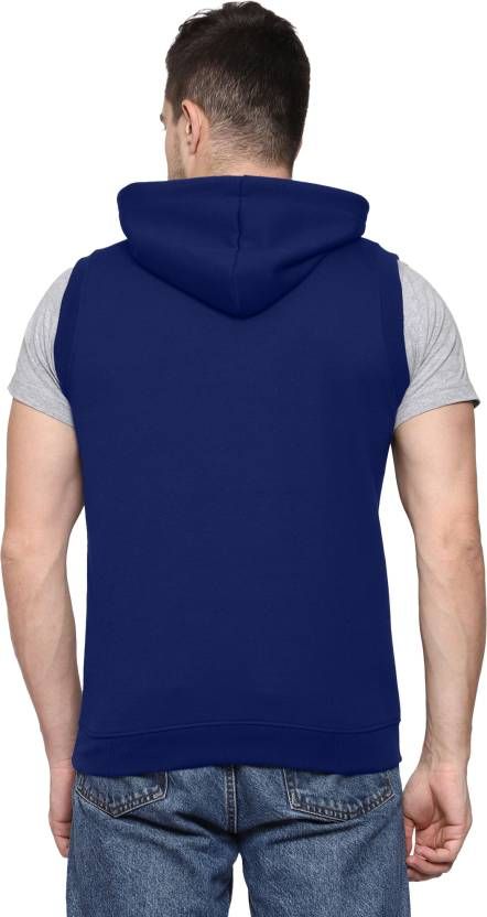 Men Sleeveless Solid Hooded Sweatshirt - PURE