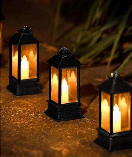 Decorative Lanterns Hanging Lantern with Flashing Led Pillar Candles Battery Operated(Pack Of 3) - PURE