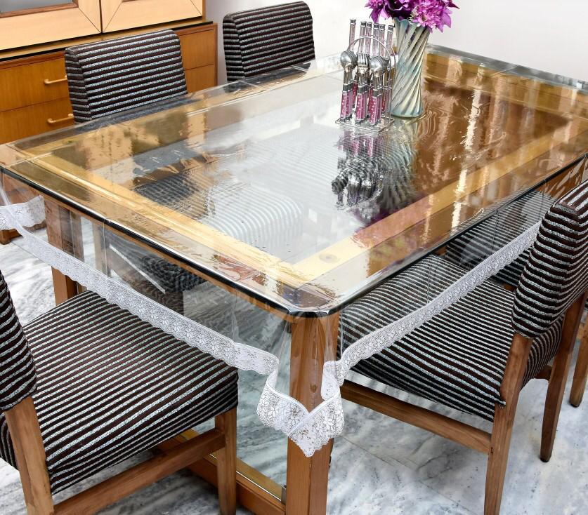 Transparent PVC Dining Table Cover (Silver Boarder) - PURE