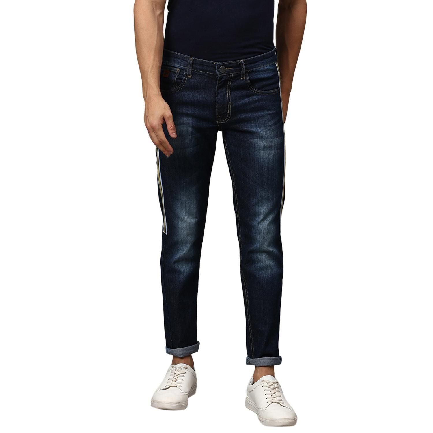 Campus Sutra Denim Washed with Side Tape Slim Fit Jeans - PURE