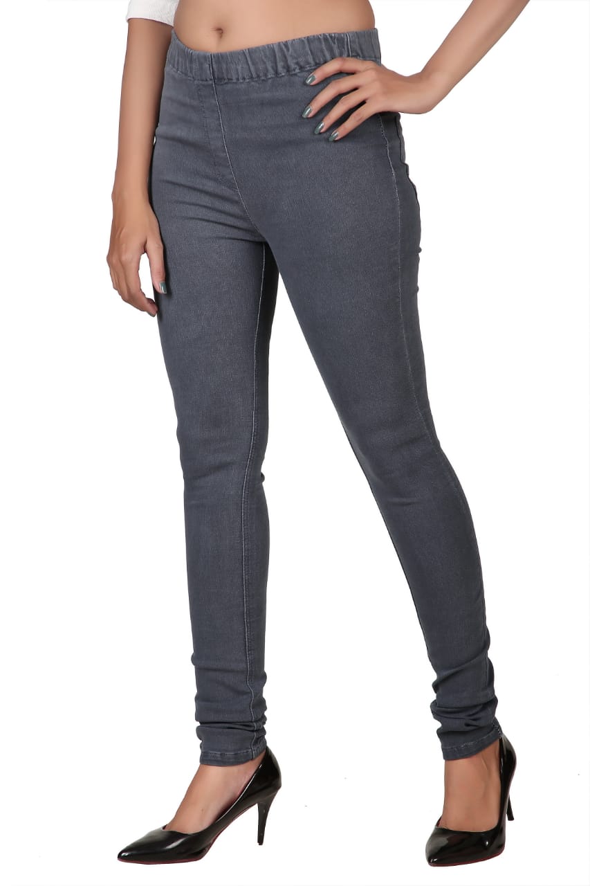 Women's Denim Lycra Solid Plus Size Jeggings - PURE