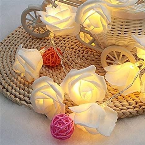 Rose Flower Led Serial String Lights - |10 Feet 14 Led Rose Lights for Home Decoration Indoor Outdoor(Warm White Plug-in) - PURE