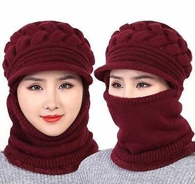 Ultra Soft Woolen Beanie Cap + Neck Scarf Set Warm Snow Proof - PURE