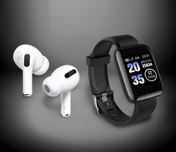 Bluetooth Wireless Earbuds & Smart Watch (Pack Of 2)Assorted Color - PURE