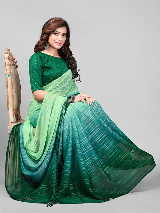 Fancy Embellished Green Coloured Silk Saree with Blouse Piece - PURE