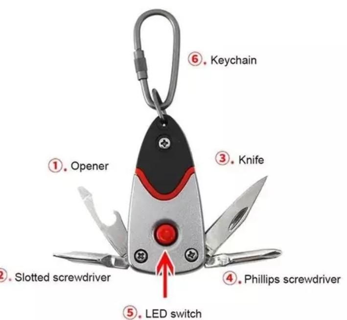 Key Chains 6-In-1 Folding Mini Screwdriver Stainless Steel Tool With LED - PURE