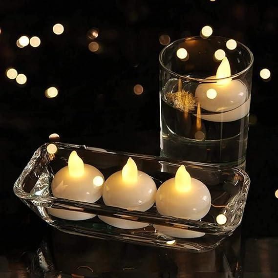 �Floating Tealight Water Sensor Battery Operated Waterproof LED Flame less Flickering Lights Candles (Pack of 10) - PURE