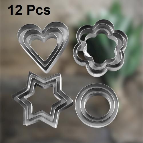 Cookie Cutter-Flower,Round,Heart,Star Shape Biscuit Baking Stainless Steel Metal Molds Shape Cutters for Kitchen,Baking,Halloween & Christmas Small Size Cookie Cutters Cookie Cutter (Pack of 12) - PURE