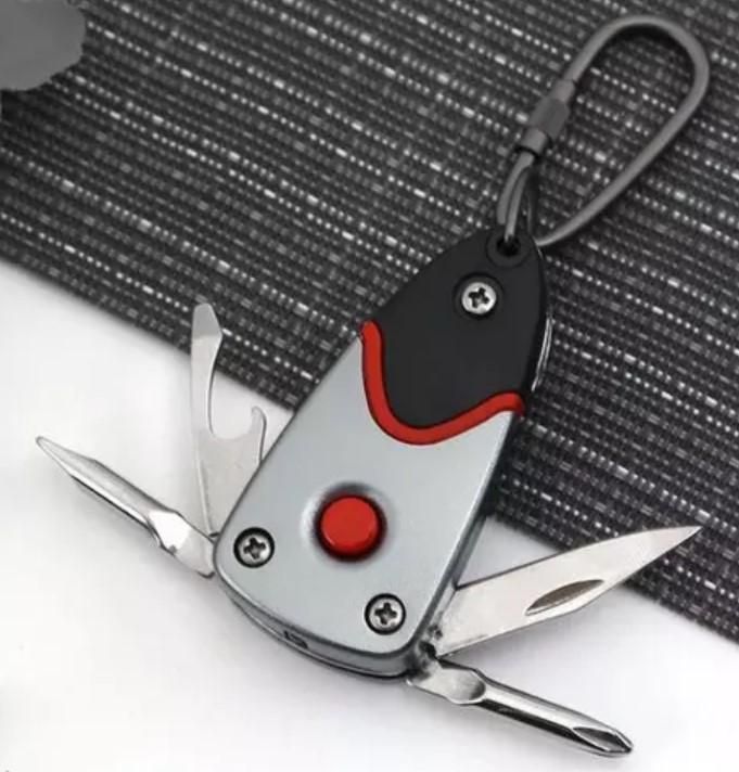 Key Chains 6-In-1 Folding Mini Screwdriver Stainless Steel Tool With LED - PURE