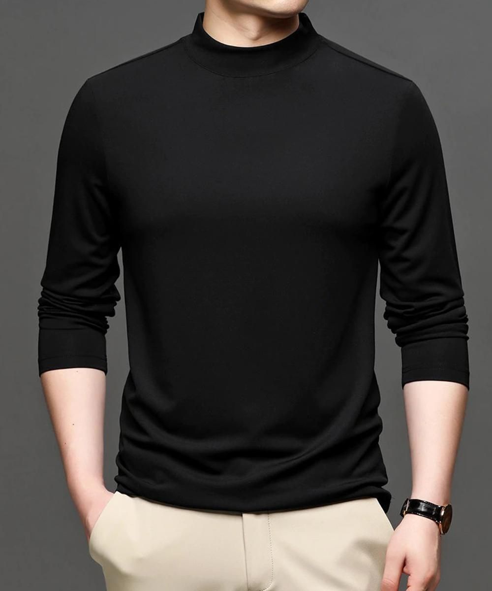 Polyester Solid Full Sleeves Mens Round Neck T-Shirt - PURE