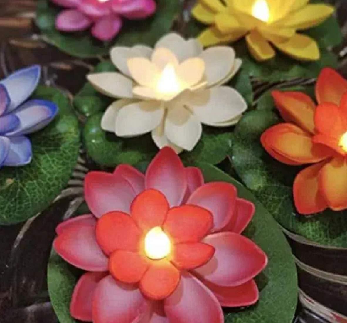 Lotus Flower Floating Diya Set with Water Sensor (Set of 6) - PURE