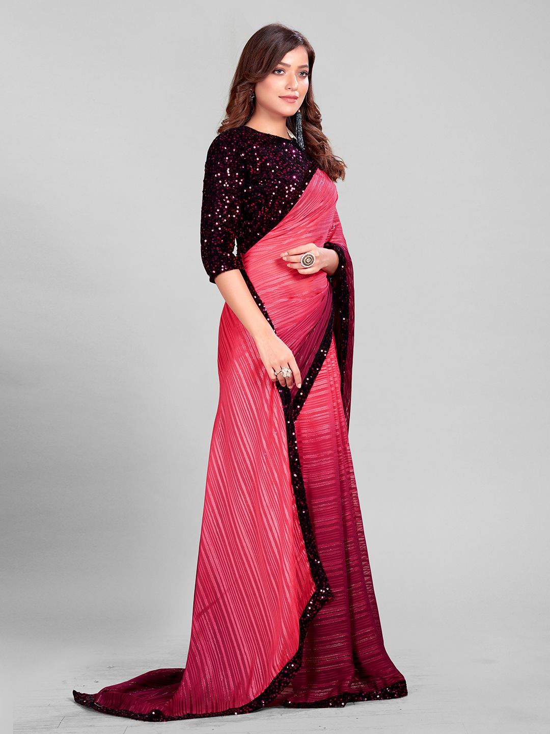 Fancy Embellished Pink Coloured Silk Saree with Blouse Piece - PURE