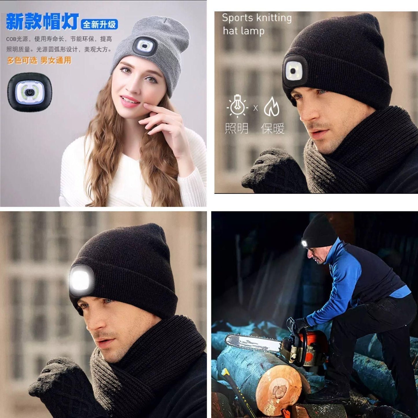 Unisex Hat Winter Warm Headlamp Cap with 3 Brightness Light - PURE