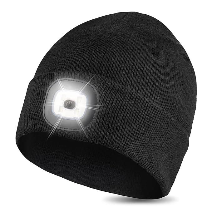 Unisex Hat Winter Warm Headlamp Cap with 3 Brightness Light - PURE