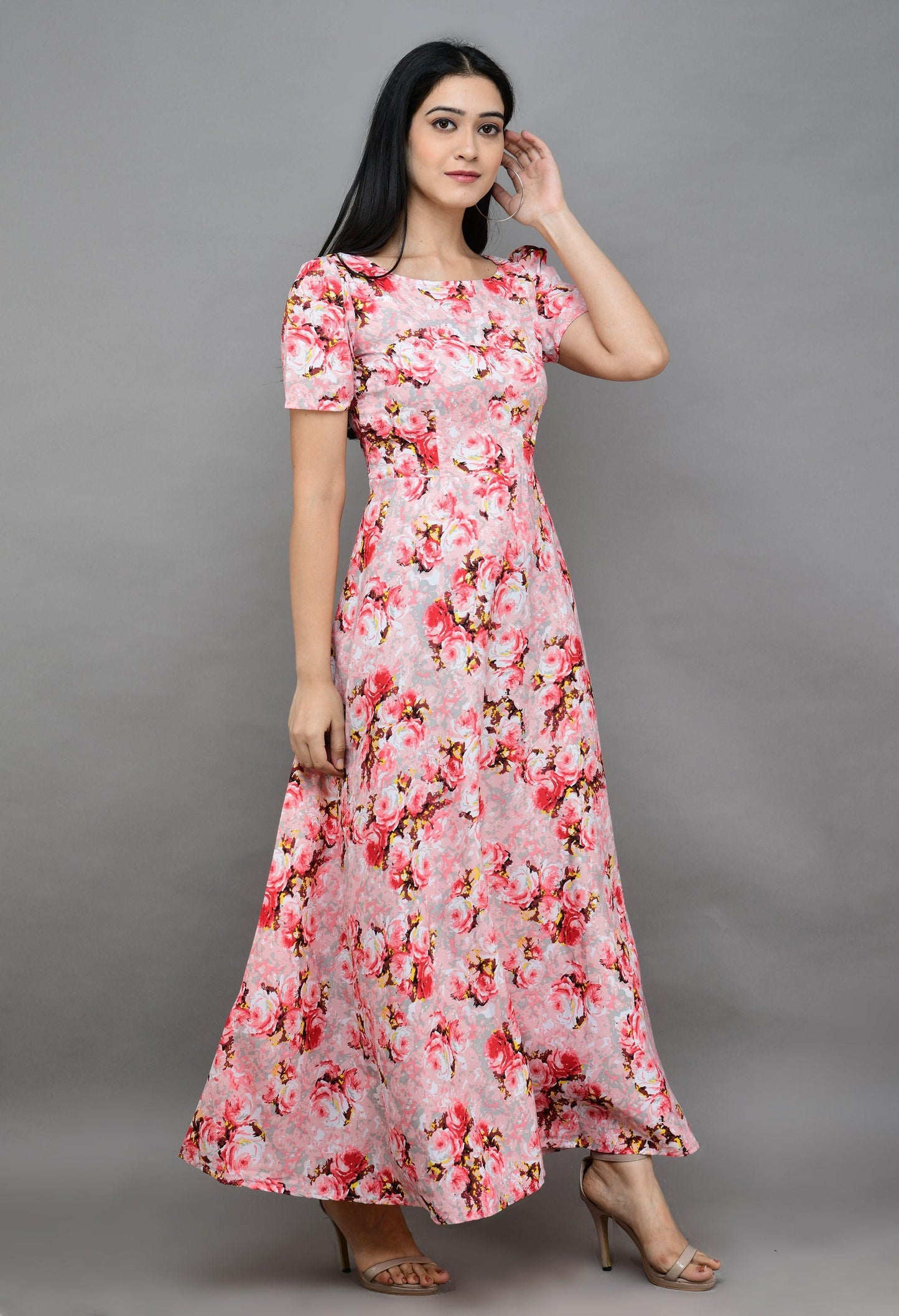 Women's Polyester Printed Maxi Dress - PURE