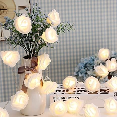 Rose Flower Led Serial String Lights - |10 Feet 14 Led Rose Lights for Home Decoration Indoor Outdoor(Warm White Plug-in) - PURE