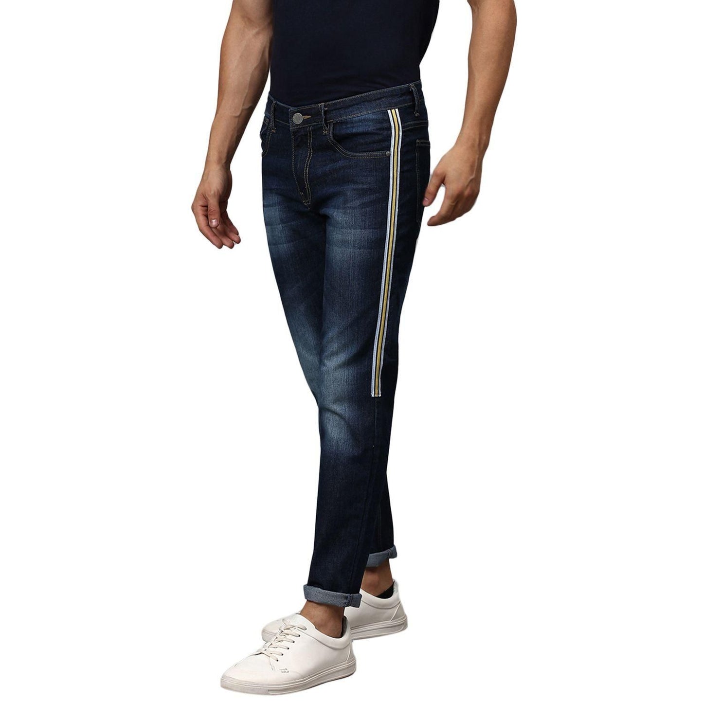 Campus Sutra Denim Washed with Side Tape Slim Fit Jeans - PURE