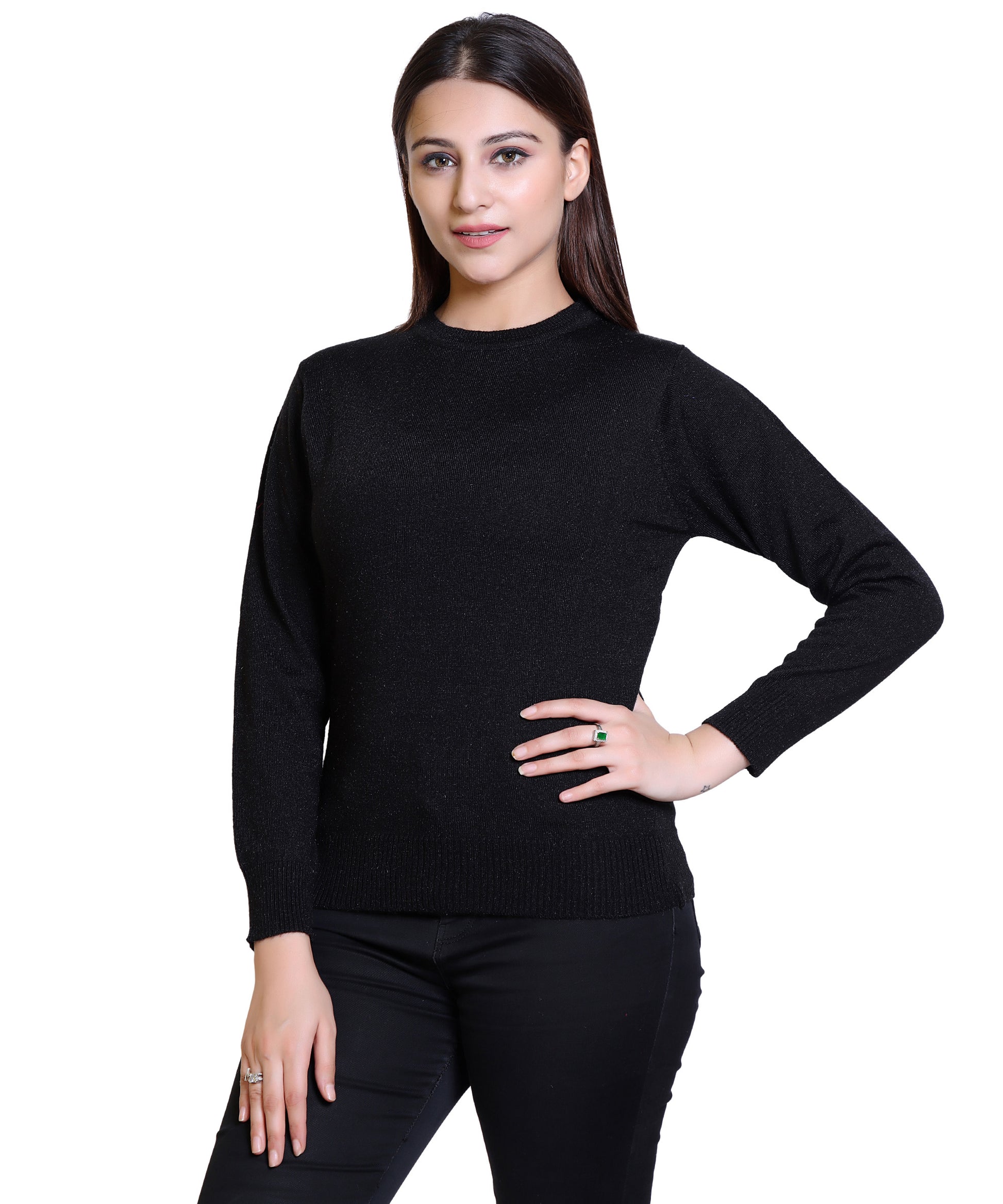 Women's Solid Woolen Full Sleeves Sweater - PURE