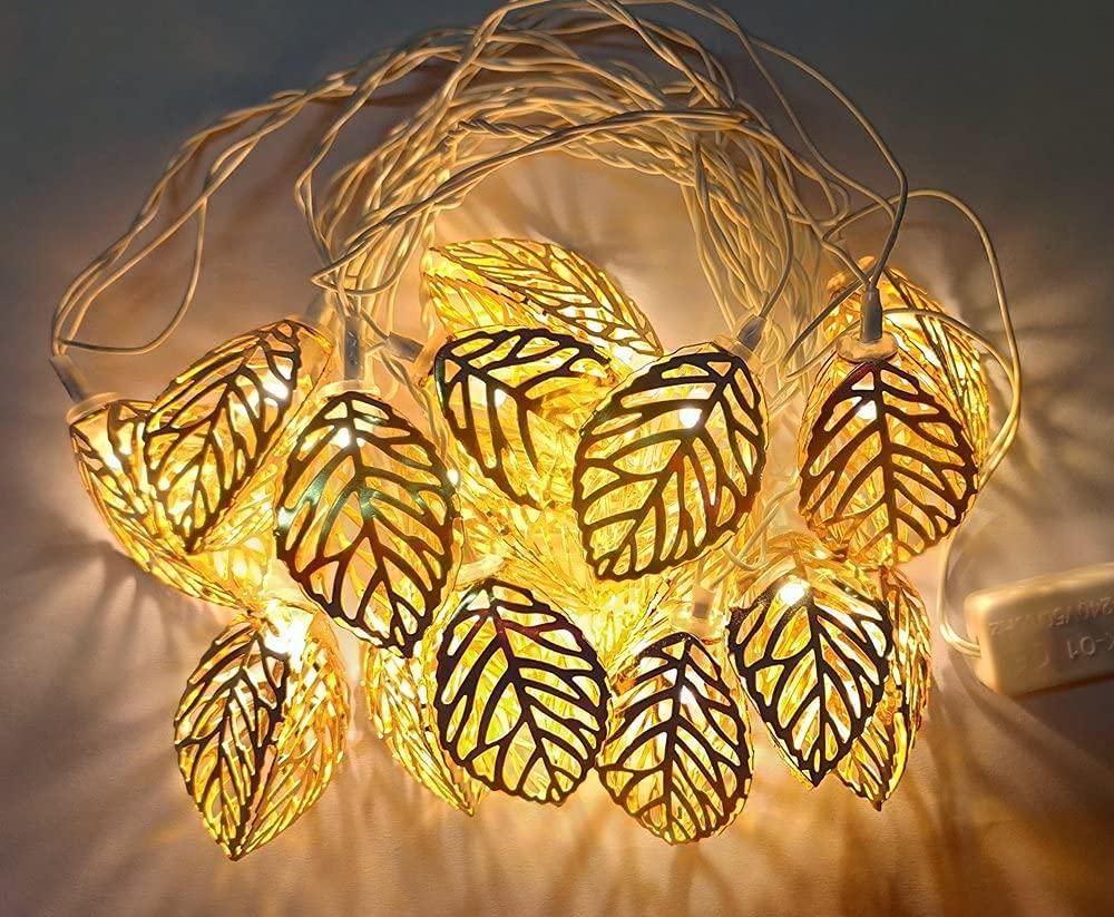 Metal Tree Leaf Shape Decorative LED Fairy String Starry Lights 14 3D Leaf - PURE