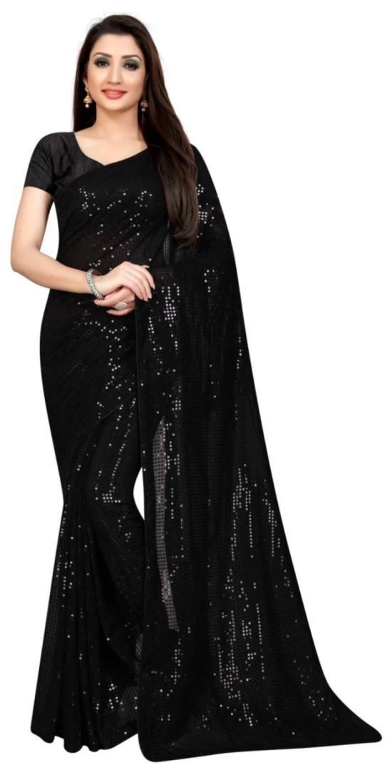 Trendy Sequins Work Satin Saree - PURE