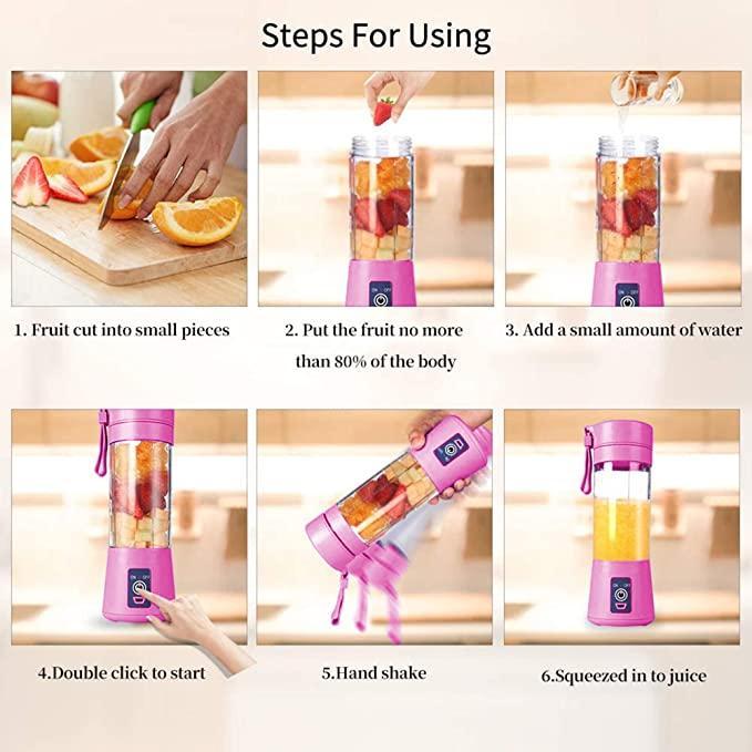 Portable Electric USB Juice Maker Bottle | Blender Grinder Mixer | Rechargeable Bottle with 6 Blades - PURE