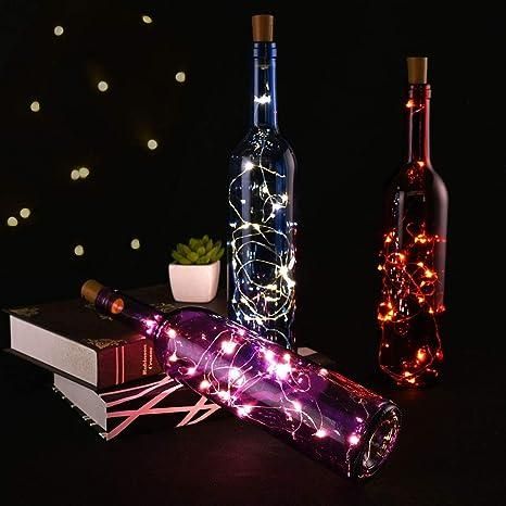 20 Led Wine Bottle Cork Copper Wire String Lights 2M Battery Operated (Warm White Pack Of 15) - PURE