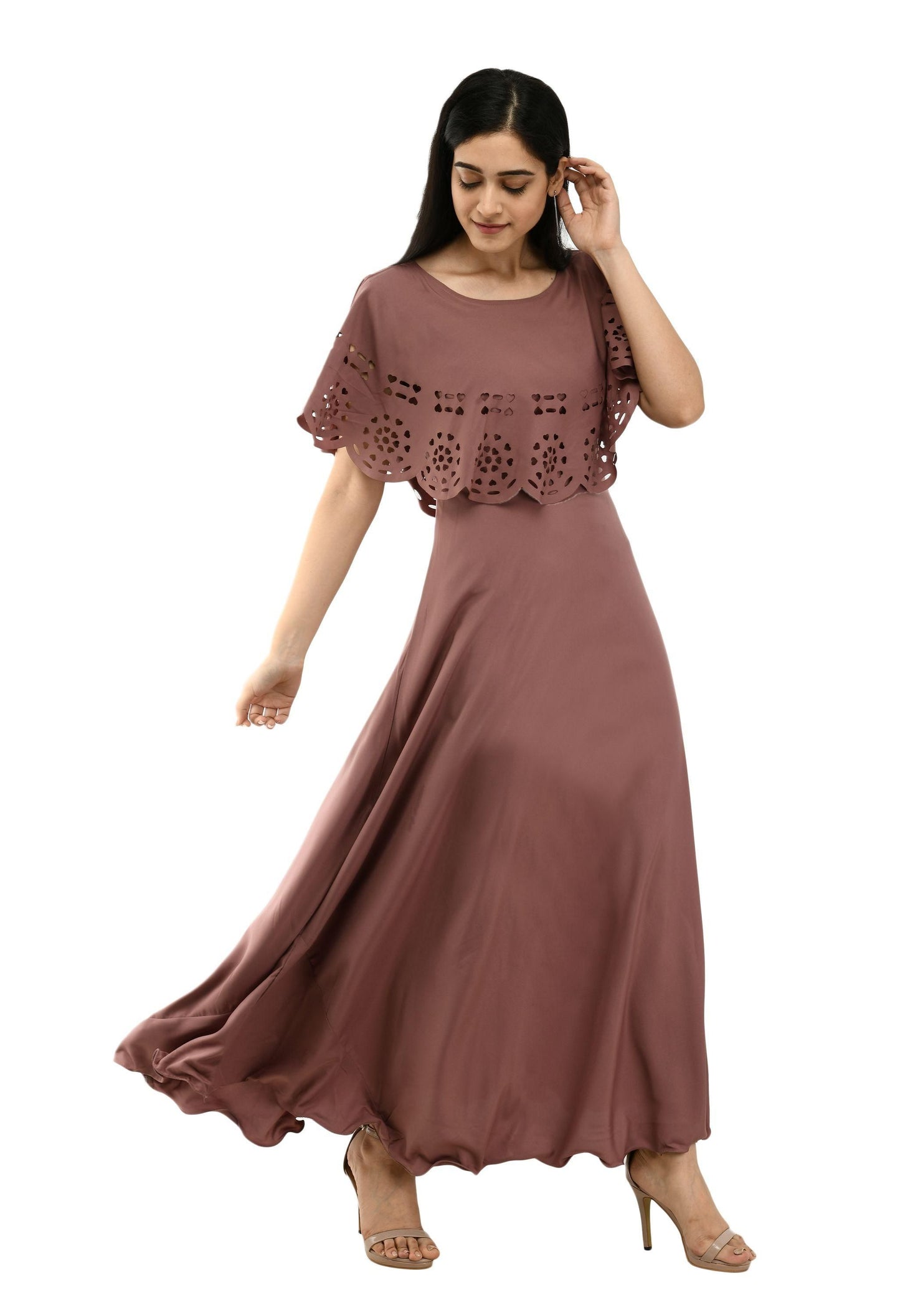 Women's Polyester Solid Maxi Dress - PURE