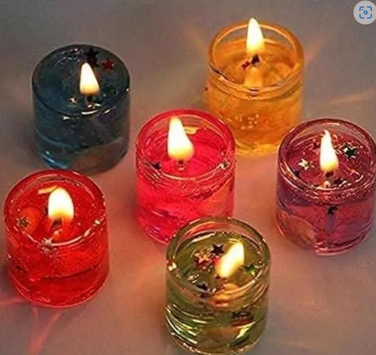 Multicolour Smokeless Decorated Mini Cute Glass Jelly Gel Candles (Pack of 12 Pcs) - PURE