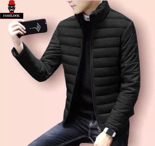 Men's Solid Polyester Puffer Jacket - PURE