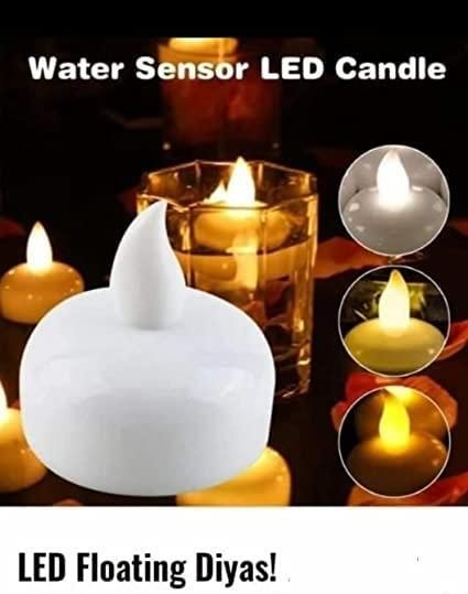 �Floating Tealight Water Sensor Battery Operated Waterproof LED Flame less Flickering Lights Candles (Pack of 10) - PURE