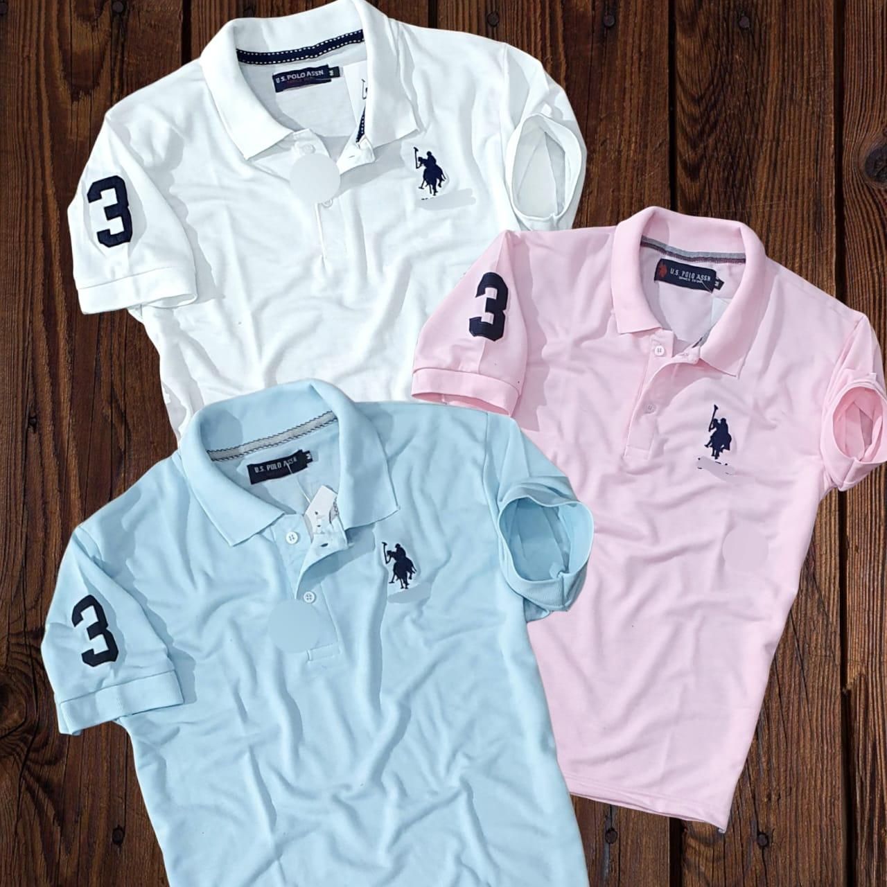 Cotton Solid Half Sleeves Mens Polo T-Shirt Pack Of 3 - PURE