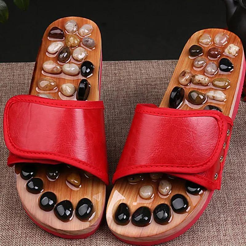 Acupressure Natural Stone Slippers (Red) - PURE