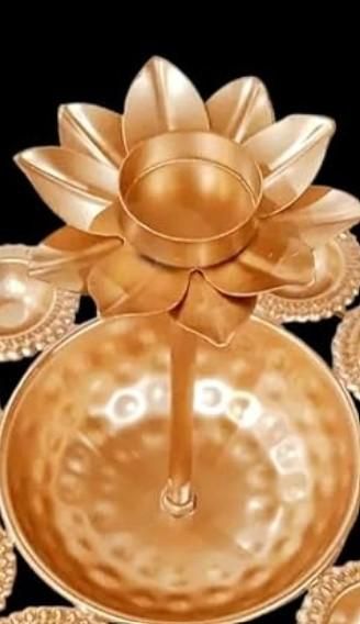 Metal Diya Urli With Flower Shape Tea - Light Holder - PURE