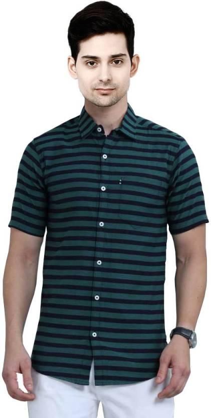 Men's Lycra Blend Stripe Print Casual Shirt - PURE