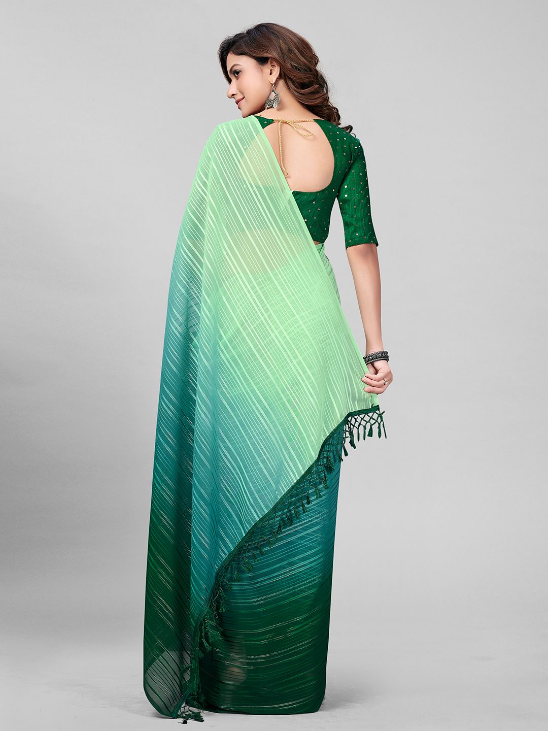 Fancy Embellished Green Coloured Silk Saree with Blouse Piece - PURE