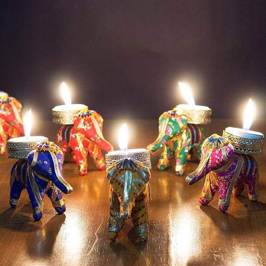 Elephant Tealight Holders with Candles (Pack of 1) - PURE